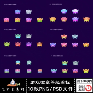 10款PNG游戏徽章等级图标UI设计界面会员等级排行皇冠图标素材