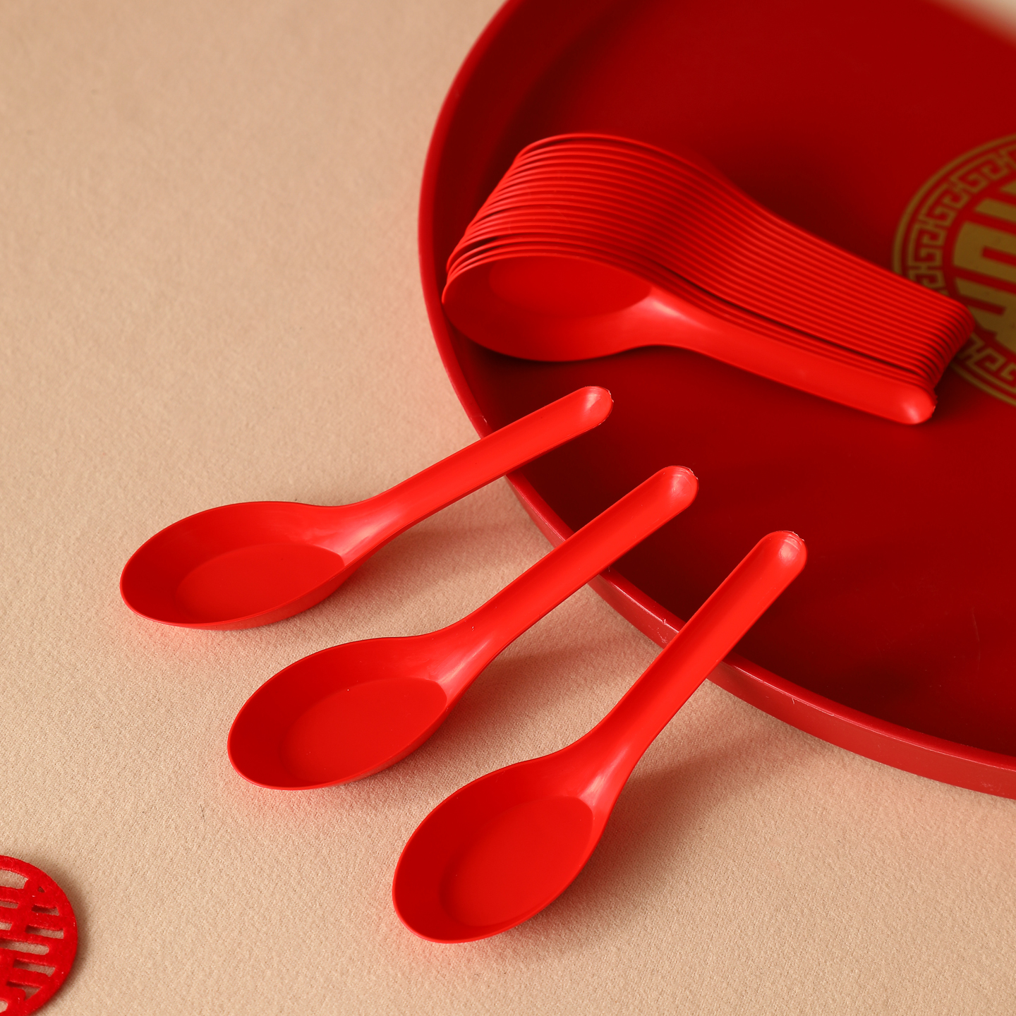 徽颍尚红色稻壳一次性勺子结婚用