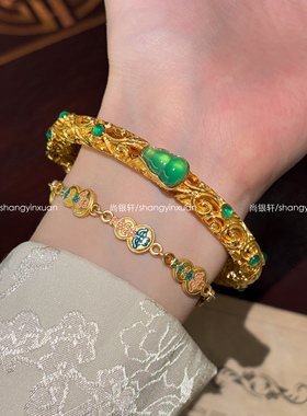 尚银轩高冰马料绿玉髓古法手镯