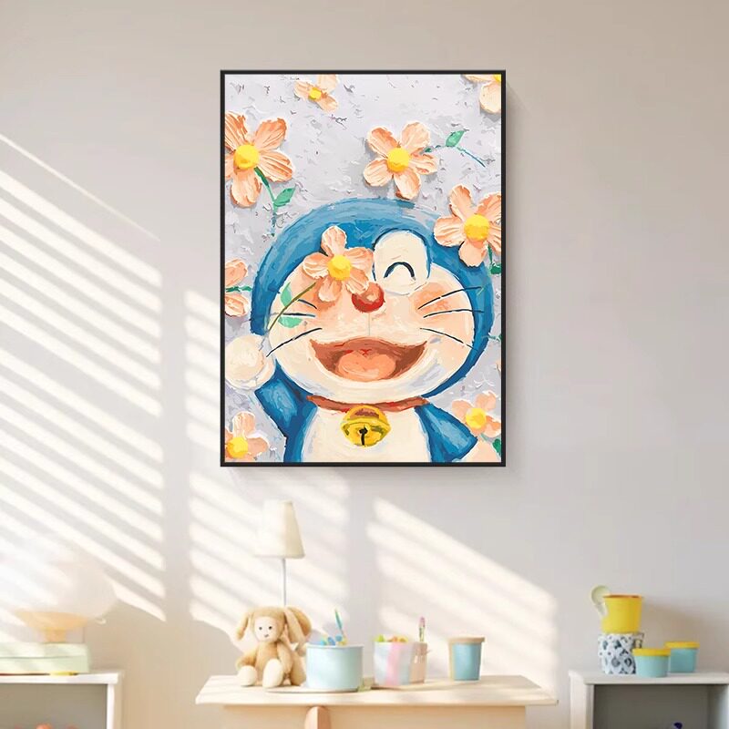 哆啦A梦装饰画卧室床头卡通儿童房壁画书房直播间机器猫客厅挂画