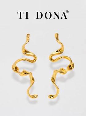 TI DONA 金色旋转耳环夸张小众设计感高级轻奢独特欧美气质耳饰