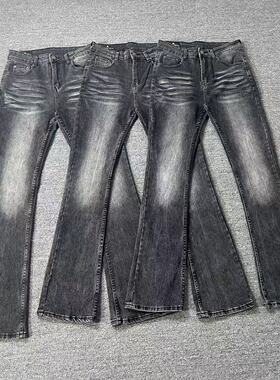 原创自主Claenfit百搭神裤重磅水洗灰微喇显高修身男女同款牛仔裤