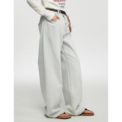 FROMWRTING字由清凉感clean fit休闲浅蓝牛仔潮牌直筒微喇阔腿裤