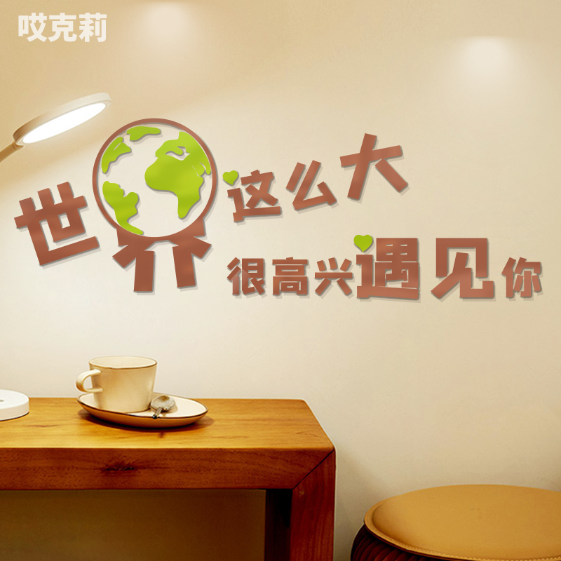 世界这么大很高兴遇见你少女心网红情侣酒吧奶茶店铺装饰墙贴画纸