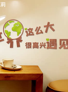 世界这么大很高兴遇见你少女心网红情侣酒吧奶茶店铺装饰墙贴画纸