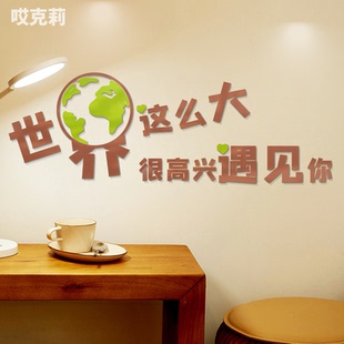 世界这么大很高兴遇见你少女心网红情侣酒吧奶茶店铺装 饰墙贴画纸