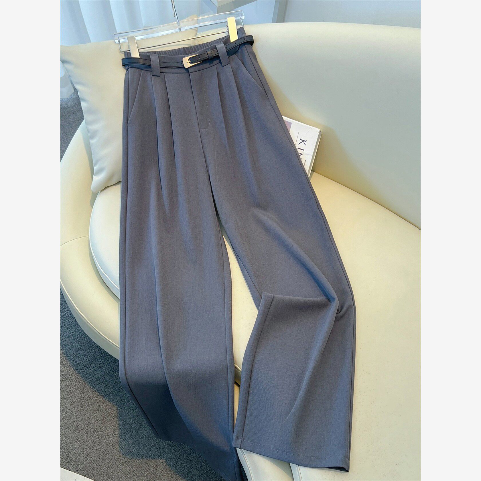 灰色窄版直筒西装裤女夏薄款2025新款小个子高级感气质阔腿休闲裤