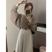 外穿慵懒风设计感小众软糯短款 日系复古针织开衫 女秋季 毛衣外套