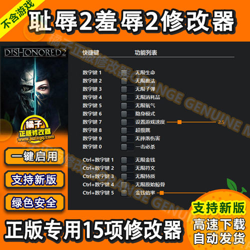 耻辱2羞辱2修改器 Steam/epic辅助Win电脑科技工具 不含游戏