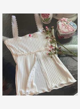 2023Y2K Bow Knitted Crop Top Lace Trim Off Shoulder  T Shirt