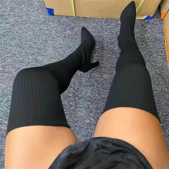 欧美针织弹力长筒靴过膝