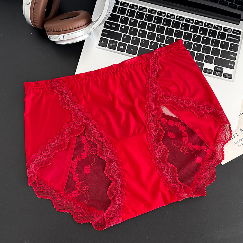 依之暖大码中腰红色蕾丝三角裤