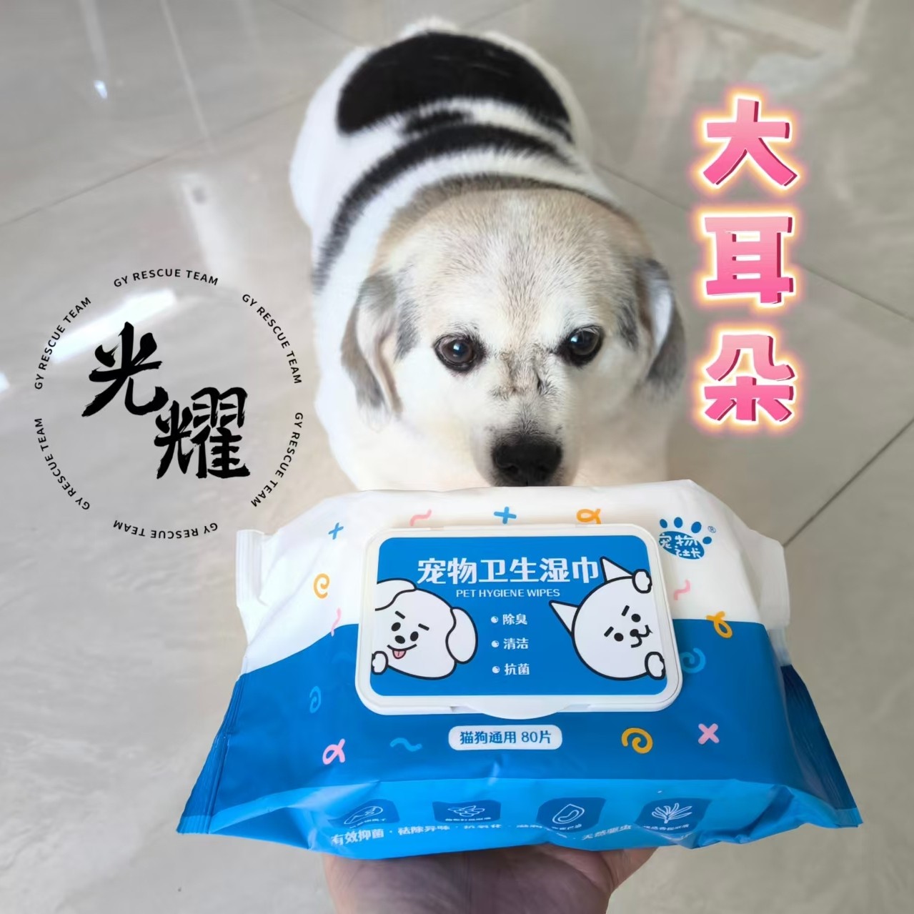 宠物湿巾80抽狗狗猫咪专用湿巾一次性免洗清洁洗护用品-20*15cm