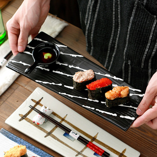 手绘个性 日式 创意网红餐厅陶瓷盘子寿司料理盘长方高格调美食神器