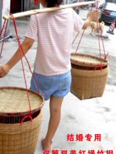 大小号箩筐竹编家用圆形结婚竹筐竹篓编制品簸萁田园纯手工扁担i.