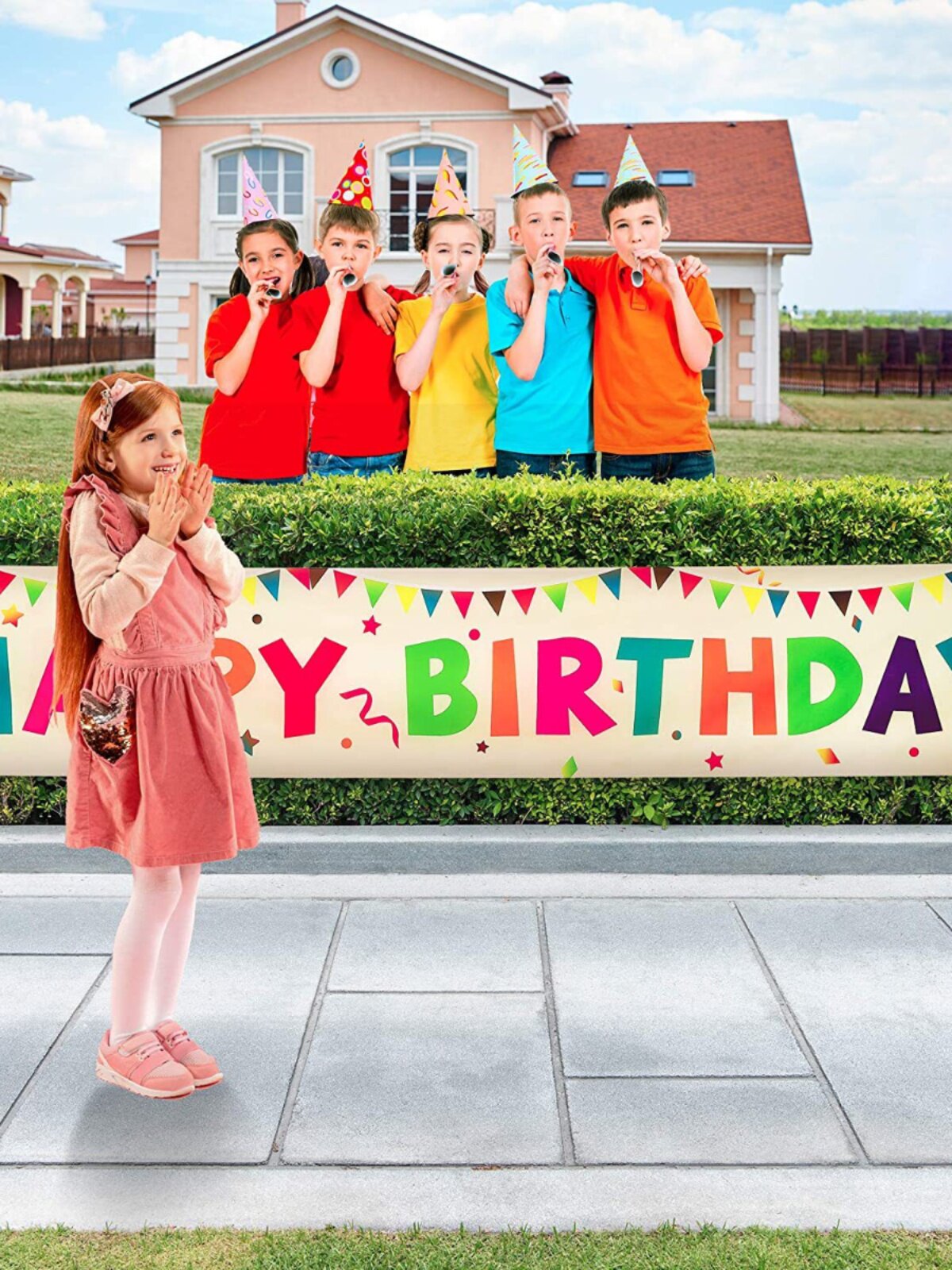 大号生日快乐庭院标志生日快乐庭院横幅彩色户外装饰派对拉旗拉i.