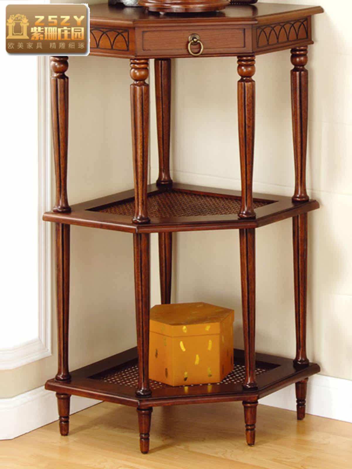 美式三角柜墙角柜储物柜转角柜客厅角落置物架欧式实木酒柜餐边i.