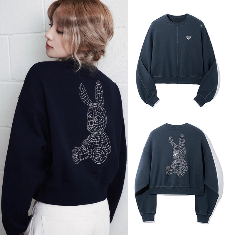 韩国潮牌藏青色长袖卫衣秋冬新款