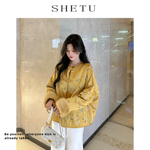 新中式复古轻国风提花国风棉服外套女冬季新款加厚夹棉盘扣棉衣