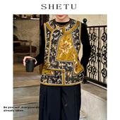 上衣女早春新款 新中式 复古禅意黄色唐装 重工刺绣圆领盘扣国风马甲