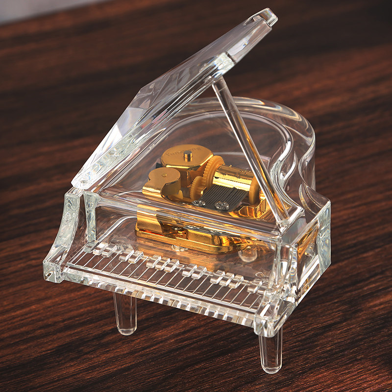 透明钢琴音乐盒学生小提琴生日可爱奖励亚克力发条八音盒音乐礼品