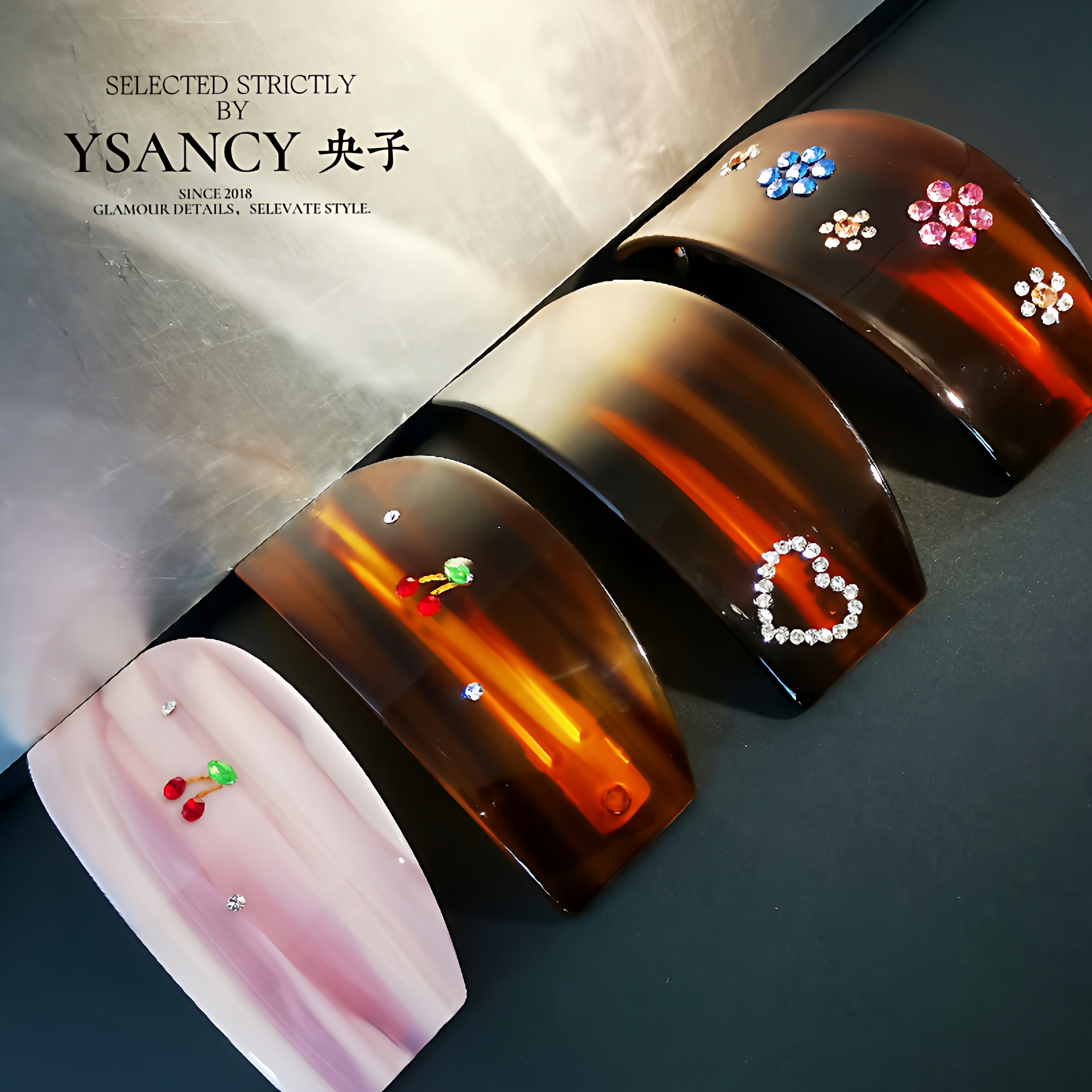 琥珀色镶钻一字夹醋酸emijay小众