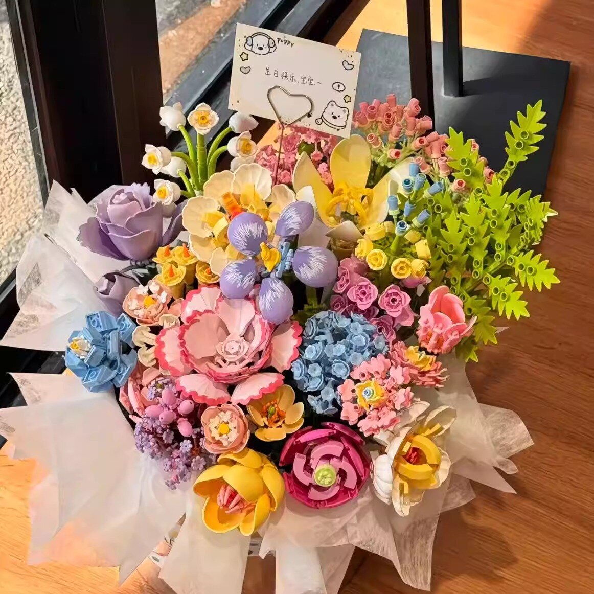 永生积木花束抱抱桶玫瑰花桶拼装diy七夕情人节六一儿童礼物女孩图片