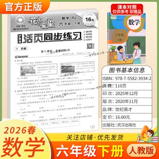 2026春世纪英才花儿与星星数学六年级下册人教版活页同步练习教材同步课时练双休练单元练记背卡专项训练