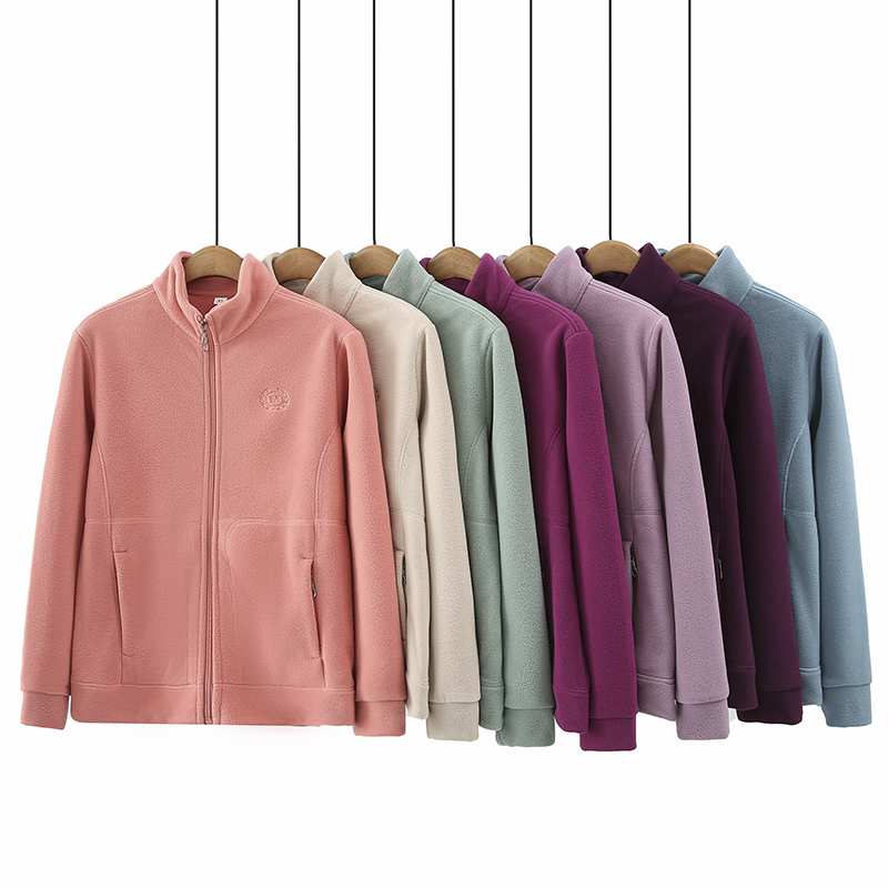 妈妈春秋装摇粒绒外套女时尚简约休闲双面绒夹克抓绒衣冲锋衣内