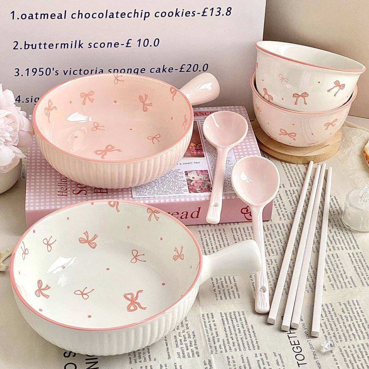 蝴蝶结可爱一人食餐具家用特别好看的碗二人食碗碟套装盘子饭碗