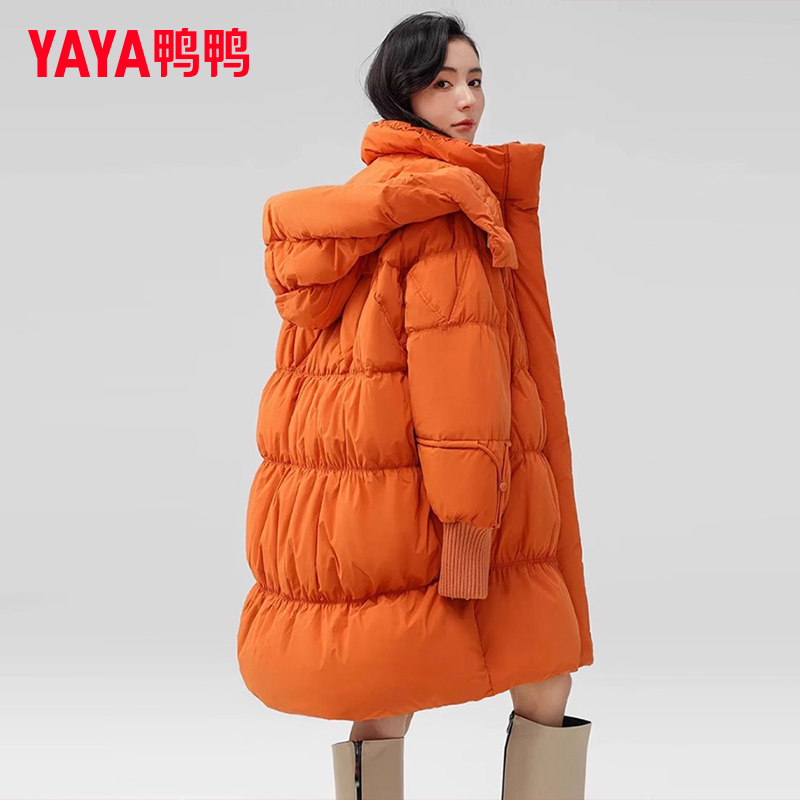 鸭鸭中长款连帽羽绒服