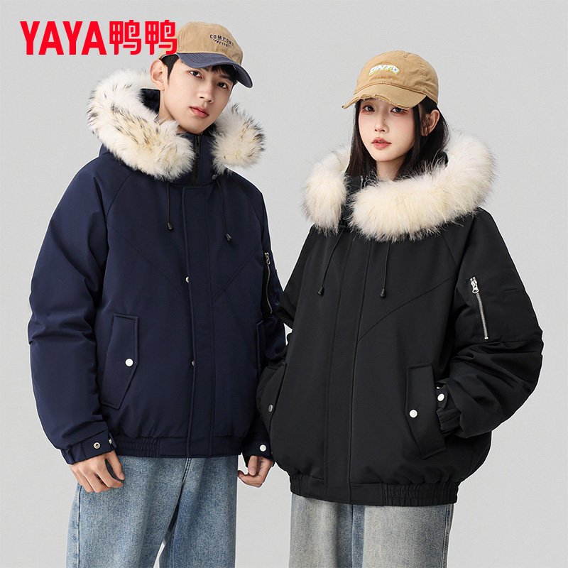 鸭鸭毛领派克服羽绒服