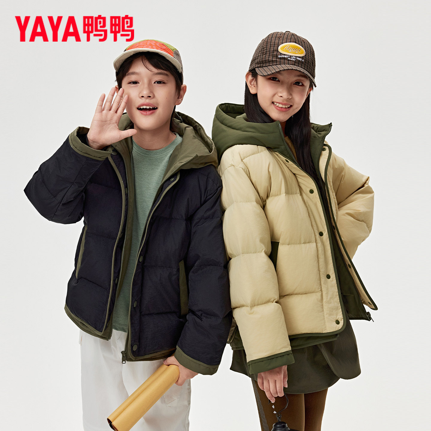 鸭鸭儿童羽绒服假两件短外套