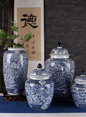景德镇古典风手绘储物罐酒店花瓶