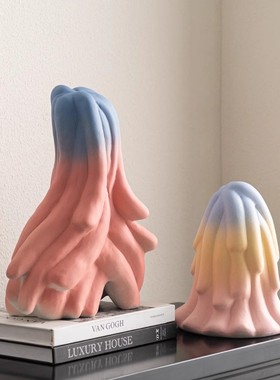 创意异型彩色陶瓷抽象佛手摆件样板房民宿家居桌面酒柜台面装饰品