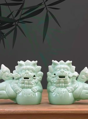 青花瓷招财麒麟摆件酒店家居客厅玄关装饰品工艺品开业乔迁礼