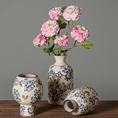 新中式 陶瓷大肚摆件复古客厅玄关摆件 陶瓷花瓶青花瓷高级感新中式