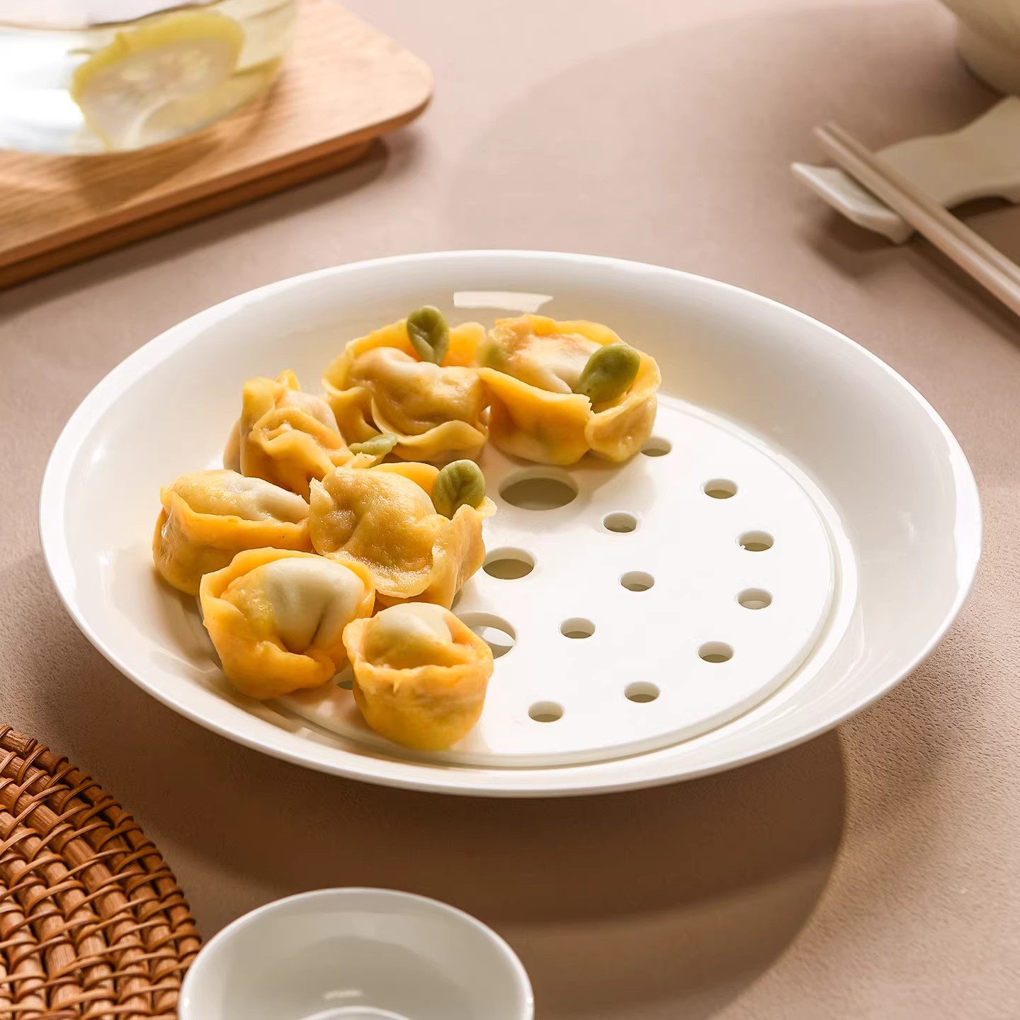 景德镇饺子盘骨瓷捞饺子漏盘沥水双层盘子家用陶瓷水饺盘子高颜值