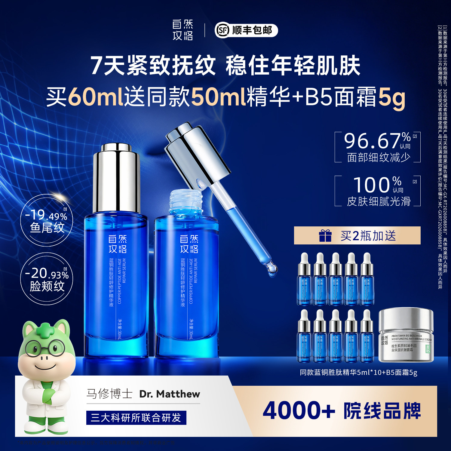 自然攻略蓝铜胜肽轻龄修护精华液轻龄肌紧致抚纹改善鱼尾纹脸颊纹