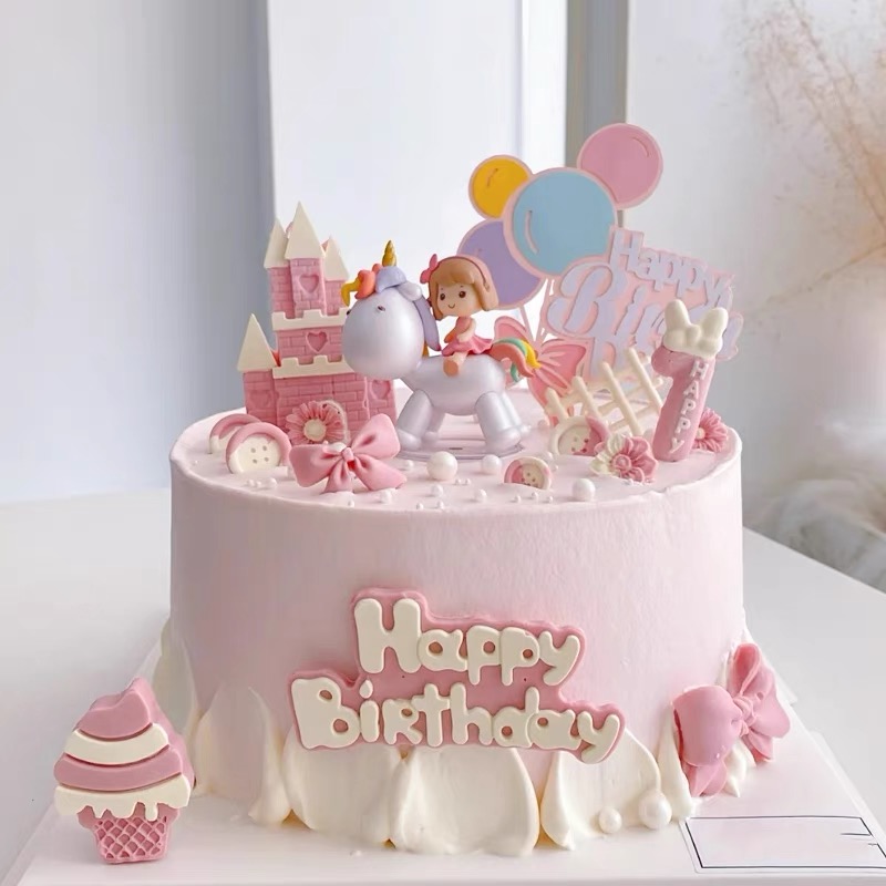 大头独角兽女孩蛋糕装饰摆件