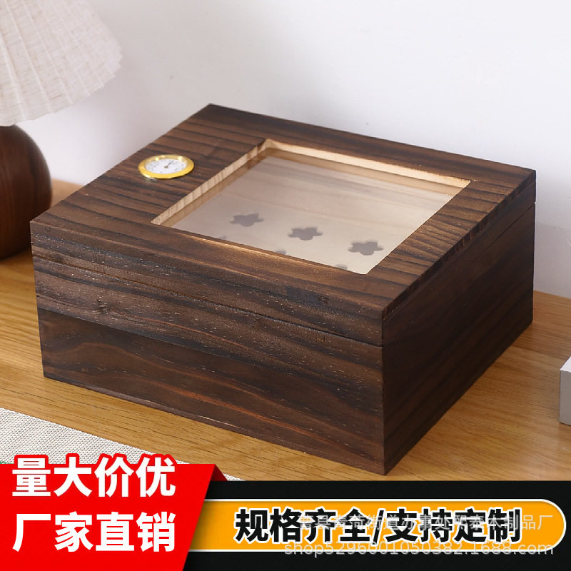 木质雪茄盒家用木制翻盖雪茄礼品包装盒实木保湿双层雪茄收纳盒
