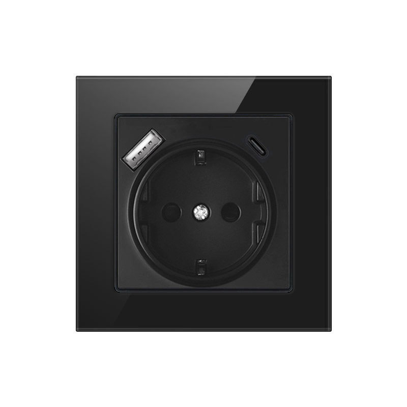 外贸玻璃白欧式16A德标欧洲俄罗斯法规斜USB+typec口插座圆底,电子/电工,开关插座套装,淘宝优惠券,粉丝福利购,淘宝优惠卷