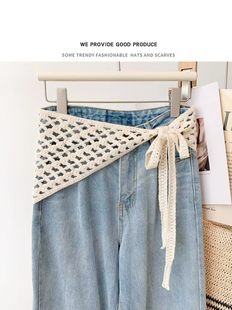 叠穿配牛仔裤2025新款白色蕾丝花边腰带腰间配饰三角巾法式风腰封