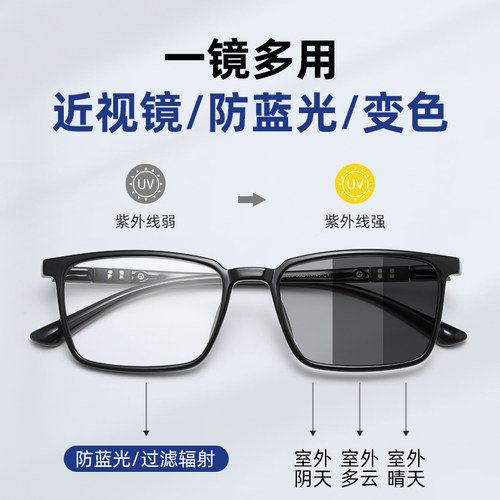 自动感光变色近视眼镜男款