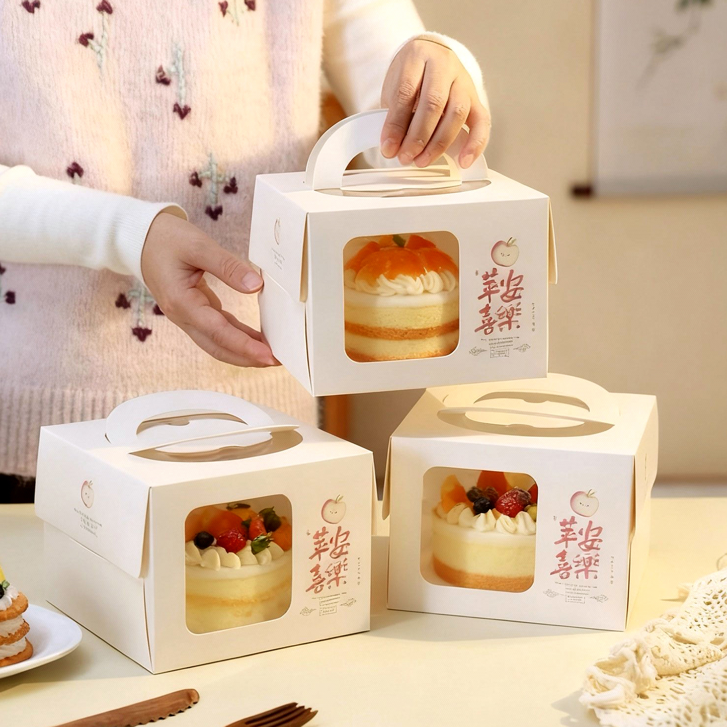 网红四/五/六生日蛋糕包装盒小4寸5/6寸寸加高手提蛋糕甜品打包盒