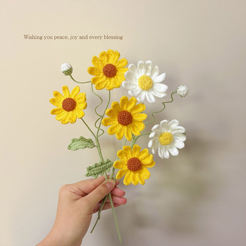 五瓣花太阳菊针织毛线花成品家居饰品花瓶摆件三八送妈妈女友礼物 - 雪忆浓旗舰店出品