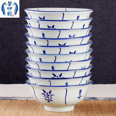 大埔青花瓷釉下彩葵斗碗怀旧复古面碗家用大号高脚碗加厚防烫