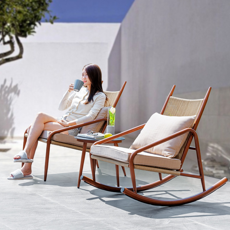 阳台休闲椅摇椅藤椅现代简约懒人沙发椅单人绳编桌椅摇摇椅藤椅