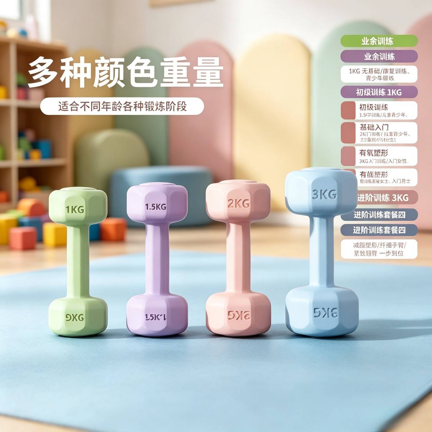 小哑铃女士健身器材家用儿童包胶男士练臂肌壶铃瑜伽哑铃套装