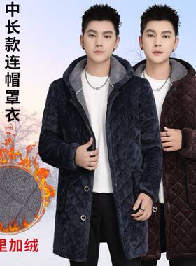 冬天外穿三层夹棉罩衣女新款冬季加绒加厚保暖连帽棉袄工作服男士